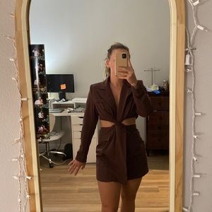 Brown, blazer cutout dress